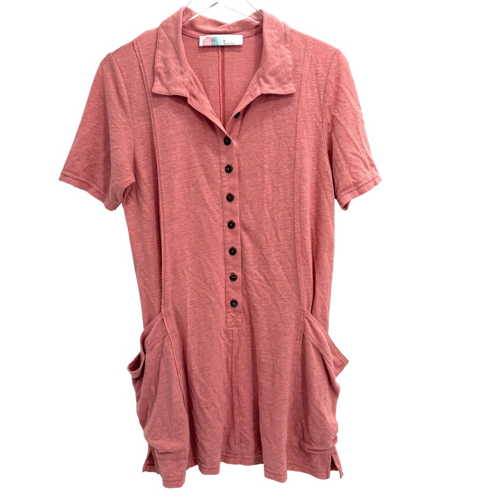 Free People Beach Linen Blend Tunic Dress Size M Pink Button Front Pockets